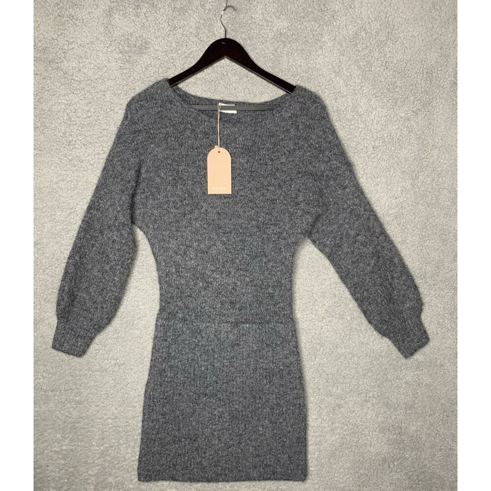 Meshki Dress XS Charcoal Gray Rafferty Boat Neck Knit Mini